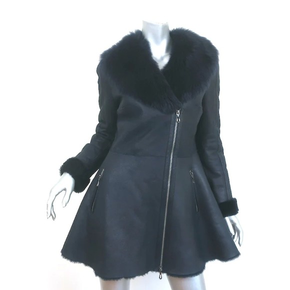 Saks Fifth Avenue Jackets & Blazers - Saks Fifth Avenue Shearling Peplum Coat Black/Navy Size Medium